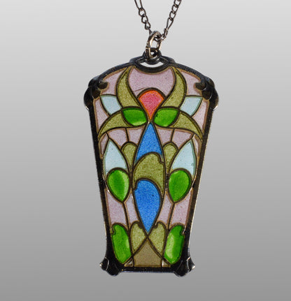 Art Nouveau Jugendstil Plique-A-Jour Sterling Pendant Necklace C.1900-1910