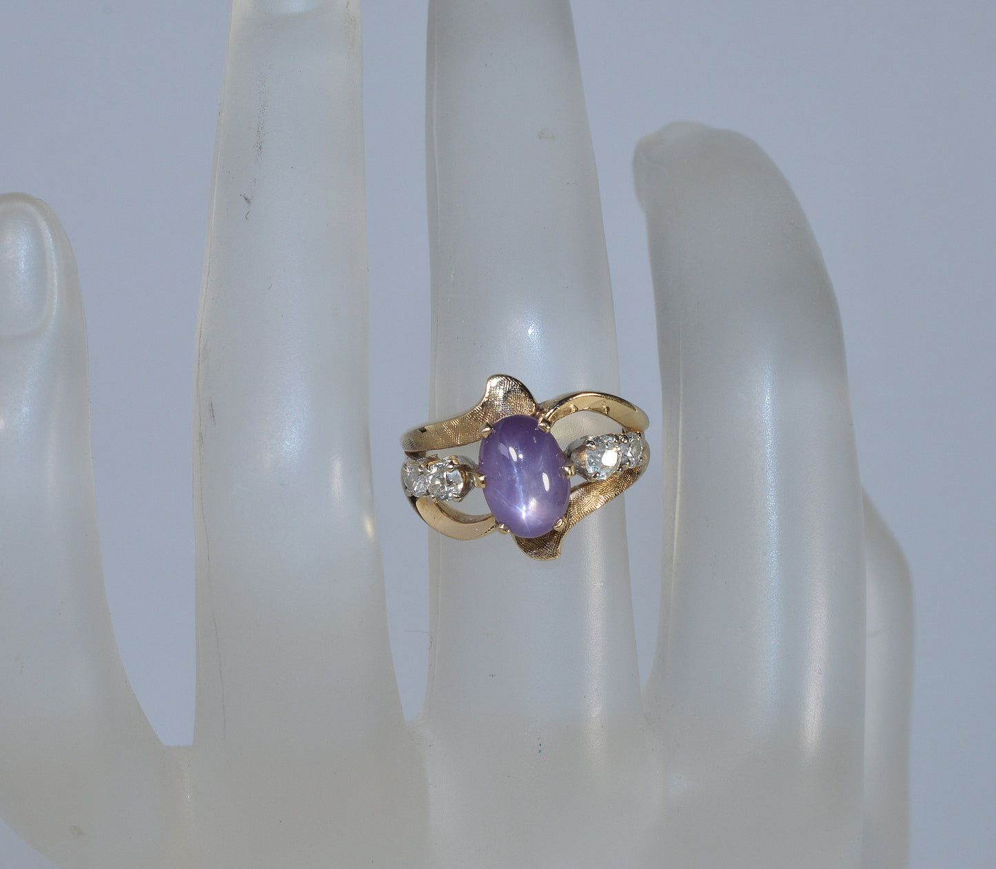 NATURAL STAR SAPPHIRE DIAMOND 14K GOLD RING SIZE 4 C.1940