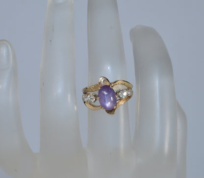 NATURAL STAR SAPPHIRE DIAMOND 14K GOLD RING SIZE 4 C.1940