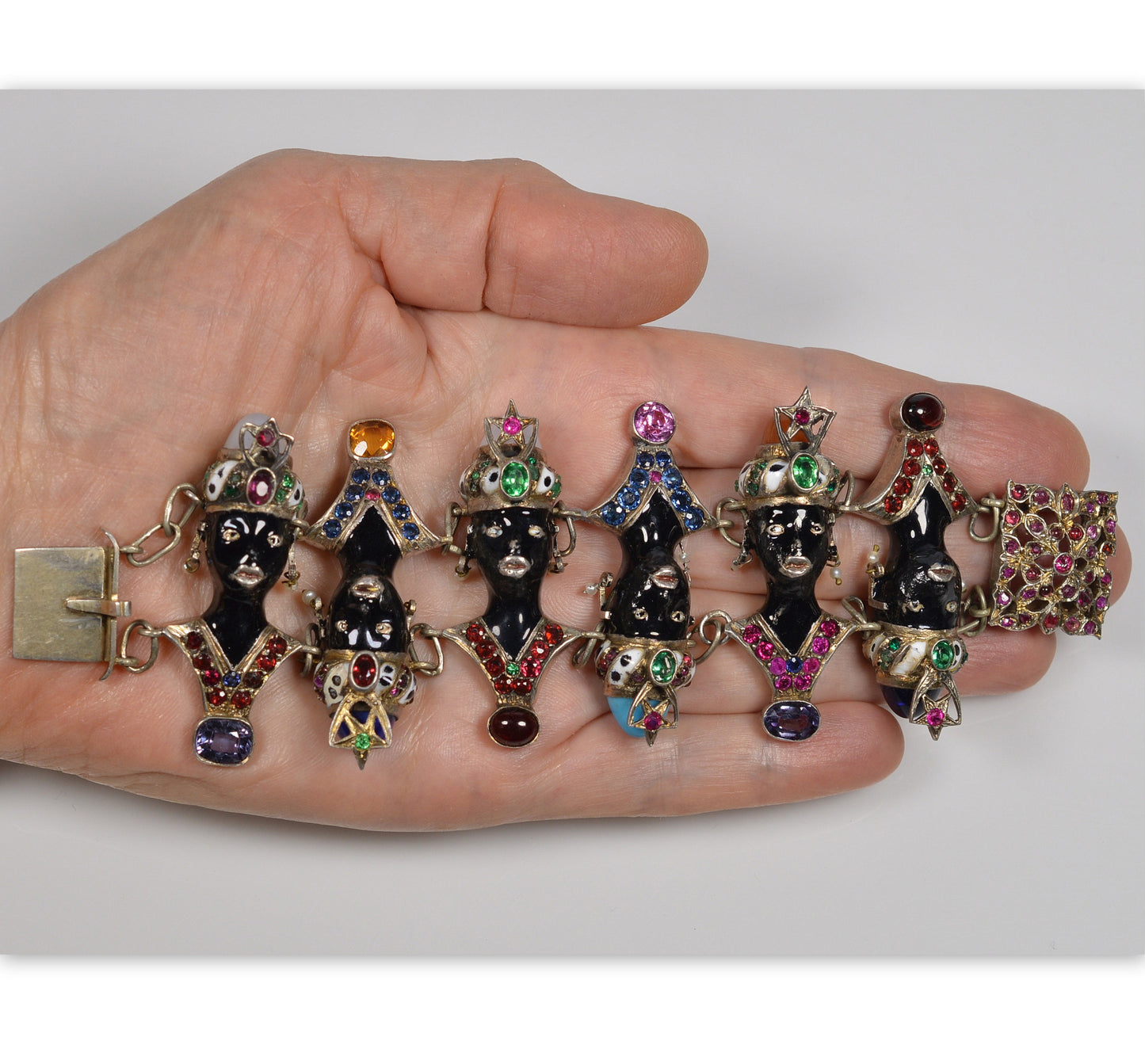 Art Nouveau Blackamoor Enamel Paste Sterling Bracelet C.1900