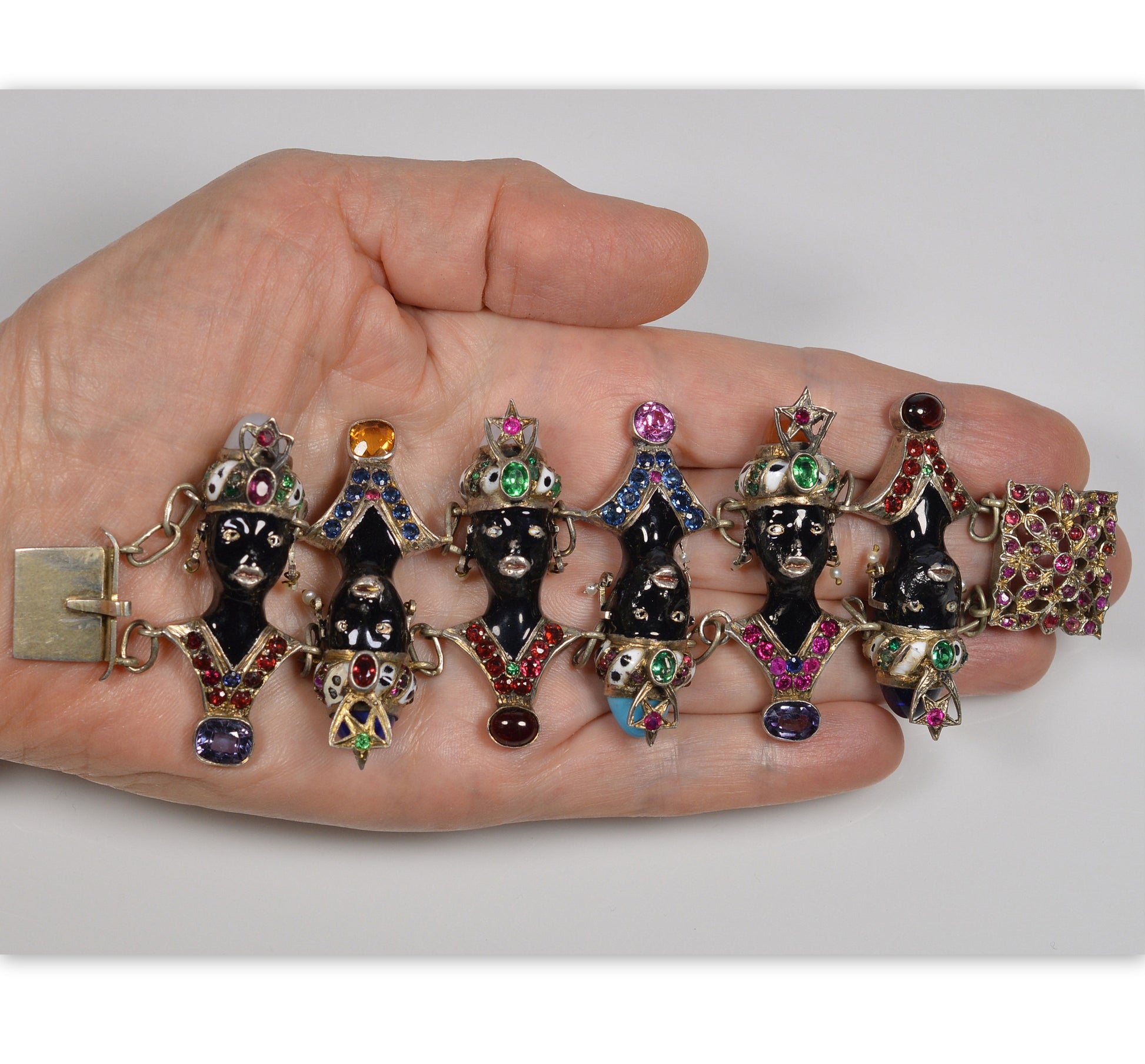 Art Nouveau Blackamoor Enamel Paste Sterling Bracelet C.1900