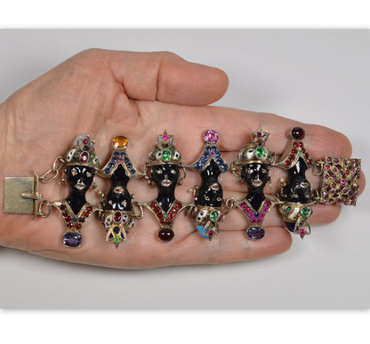 Art Nouveau Blackamoor Enamel Paste Sterling Bracelet C.1900