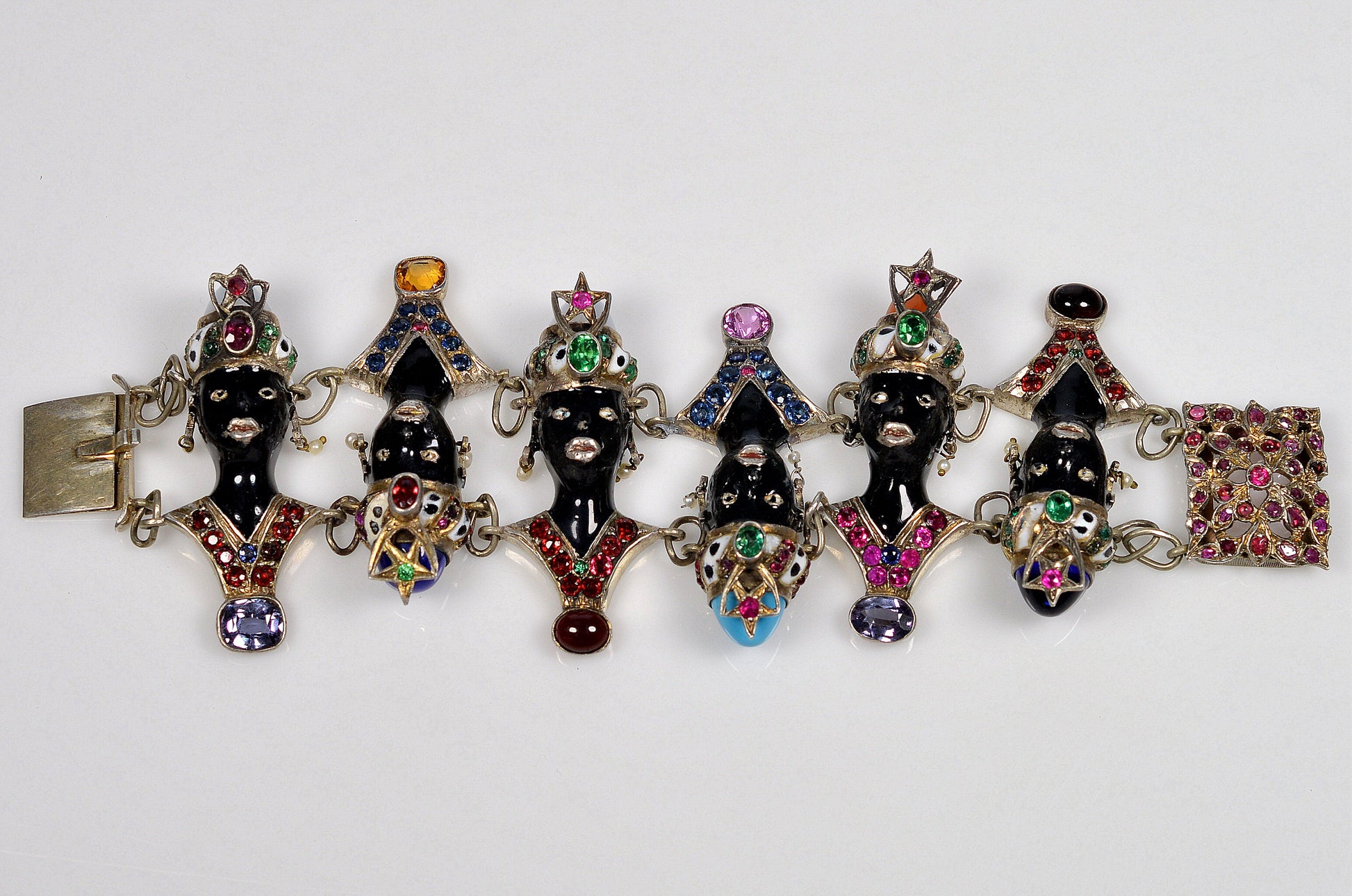 Art Nouveau Blackamoor Enamel Paste Sterling Bracelet C.1900