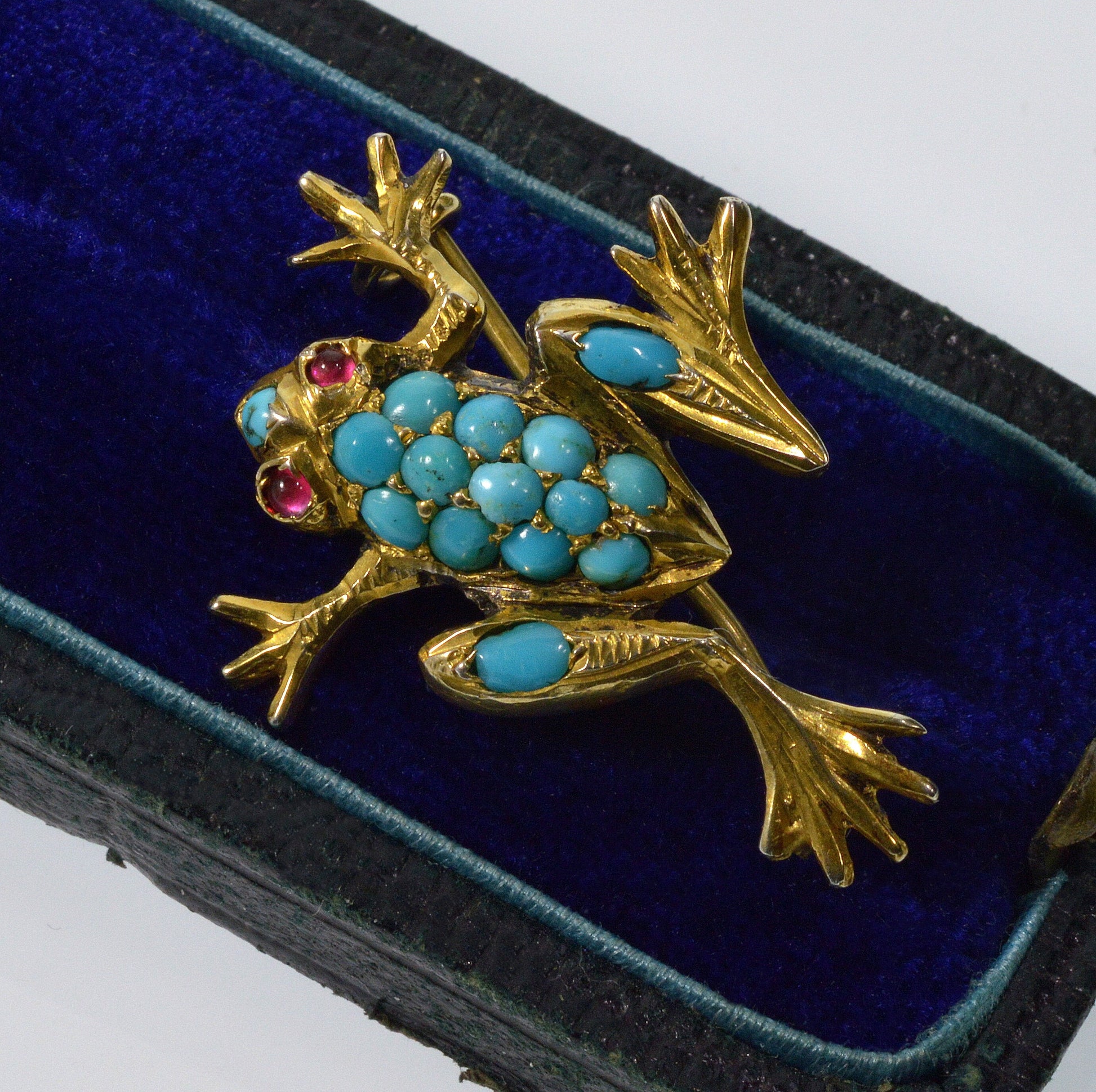 Antique Victorian Turquoise Sterling Frog Pin Brooch C.1890