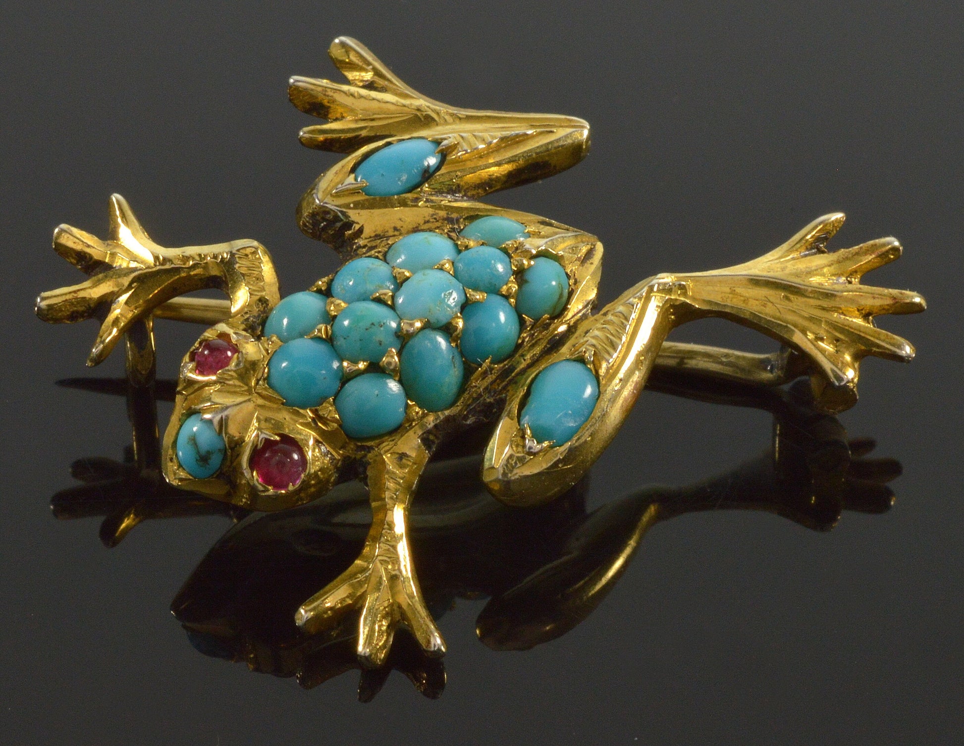 Antique Victorian Turquoise Sterling Frog Pin Brooch C.1890