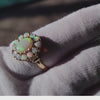 Australian Red Flash Opal Halo Ring 10K Gold C.1950 Size 8 3/4
