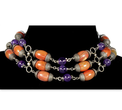Lilia Lopez Banded Agate Amethyst Sterling Necklace Choker From Neiman Marcus