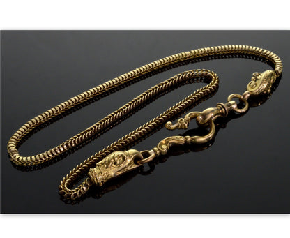 Antique Georgian 14K Gold Necklace Eagle Head Snake Chain Hook C.1820