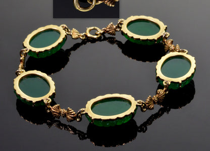 Antique Art Deco 14K Gold Chrysoprase Link Bracelet C.1920