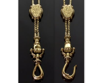Antique Georgian 14K Gold Hand Fist Necklace Slide Guard Chain C.1820