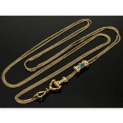 Antique Georgian 10K Gold Hand Fist Necklace Slide Guard Chain Turquoise C.1820