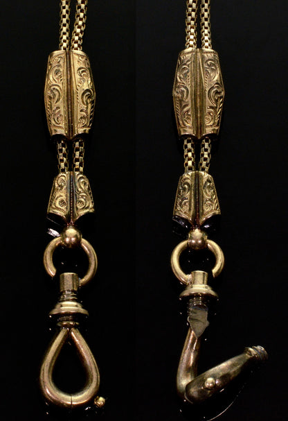 Antique Georgian 9K Gold Necklace Round Box Guard Slide Chain C.1820