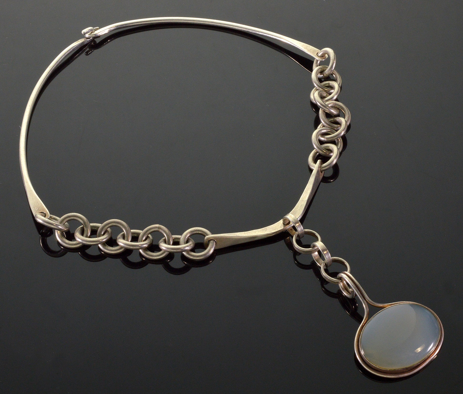 Arts And Crafts Scandinavian Moon Agate Sterling Necklace C.1940