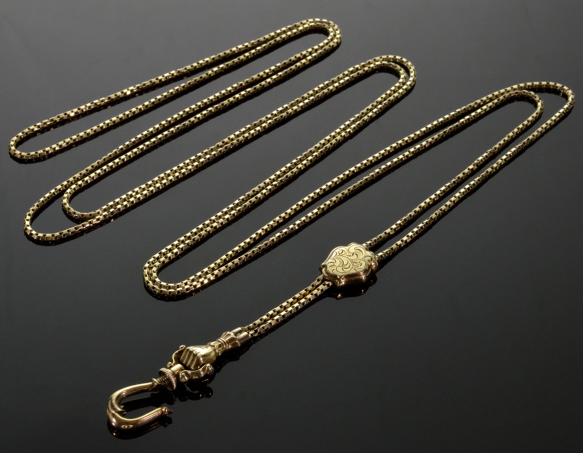Antique Georgian 14K Gold Hand Fist Necklace Slide Guard Chain C.1820