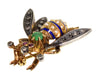 Antique Victorian 14K Gold Bee Brooch Diamond Emerald Pearl Ruby Enamel C.1890