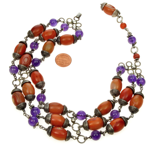 Lilia Lopez Banded Agate Amethyst Sterling Necklace Choker From Neiman Marcus