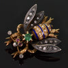 Antique Victorian 14K Gold Bee Brooch Diamond Emerald Pearl Ruby Enamel C.1890