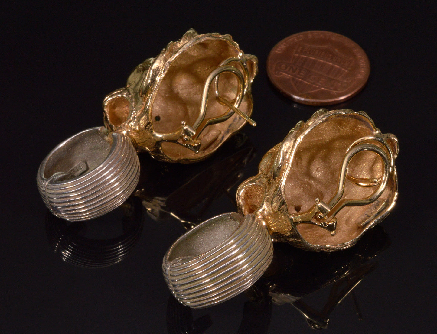 MAZ Large Lion's Head Earrings 14K Gold Sterling Emerald