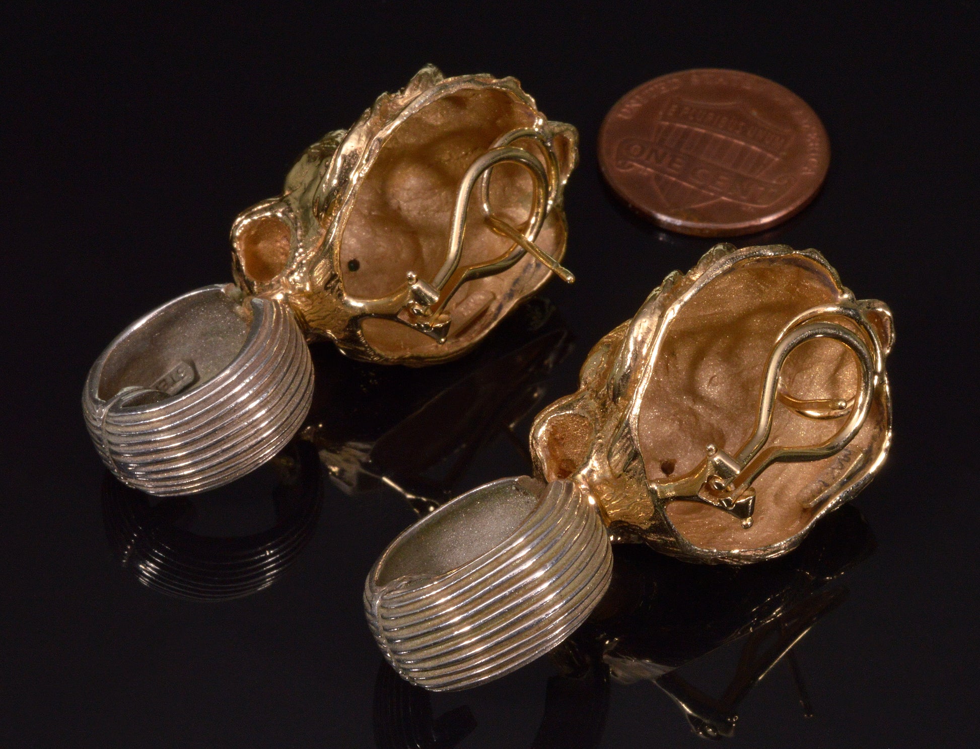 MAZ Large Lion's Head Earrings 14K Gold Sterling Emerald