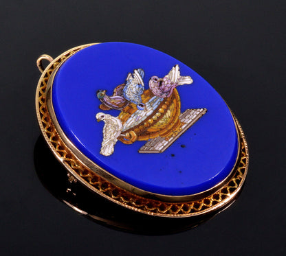 Antique Victorian 14K Gold Micro Mosaic Pendant Brooch The Doves of Pliny Italian Grand Tour C.1900