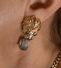 MAZ Large Lion's Head Earrings Bracelet Set 14K Gold Sterling Emerald