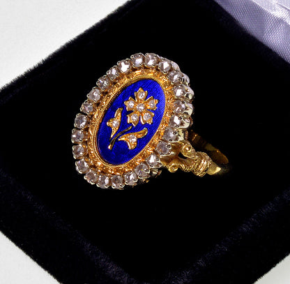 Antique Edwardian 14K Gold Enamel Diamonds Ring Size 8 1/2 C.1900
