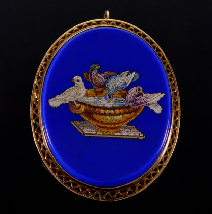 Antique Victorian 14K Gold Micro Mosaic Pendant Brooch The Doves of Pliny Italian Grand Tour C.1900