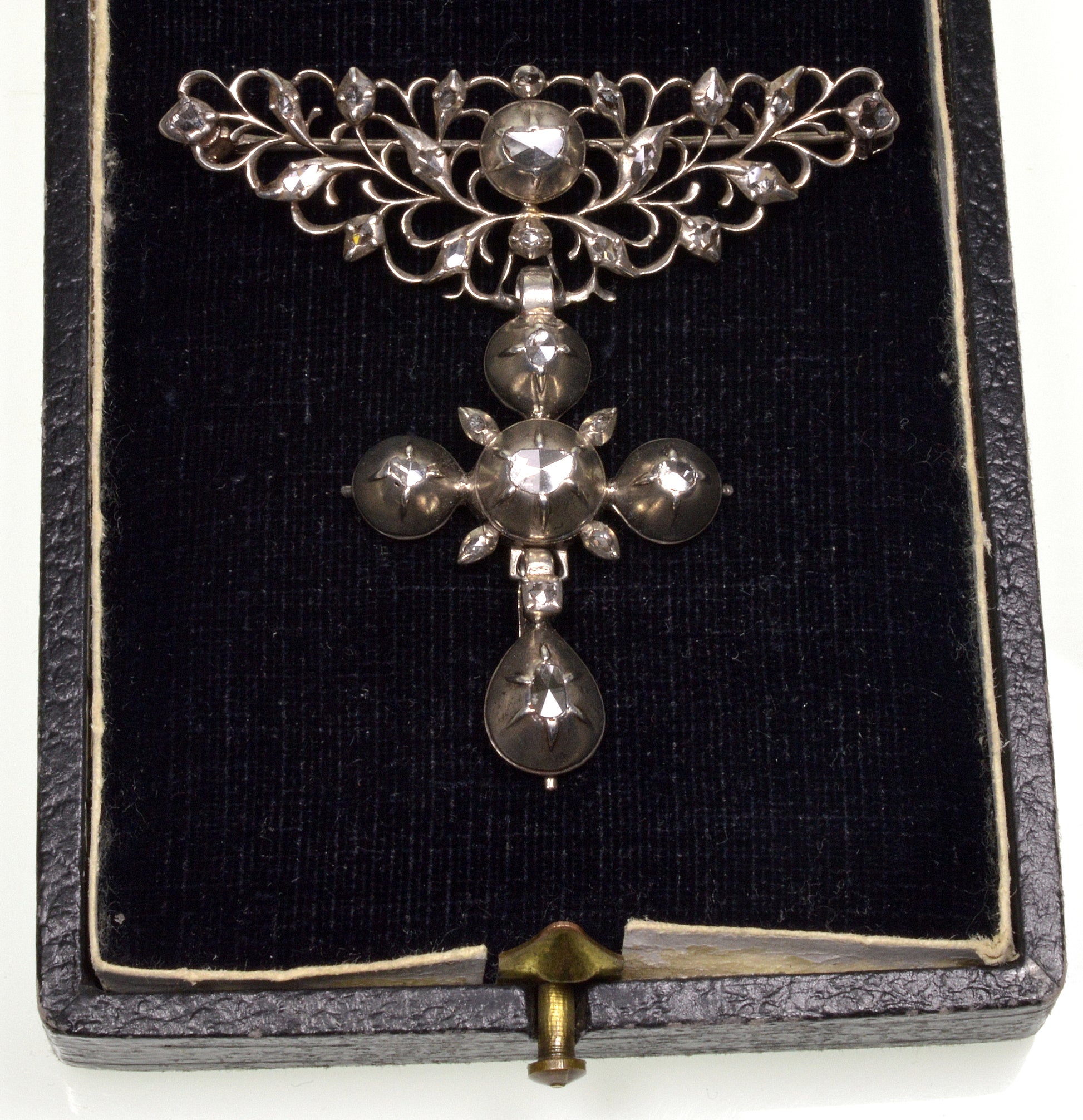 Antique Georgian Flemish Papillon Cross Brooch Croix à la Jeannette Silver Diamond C.1750