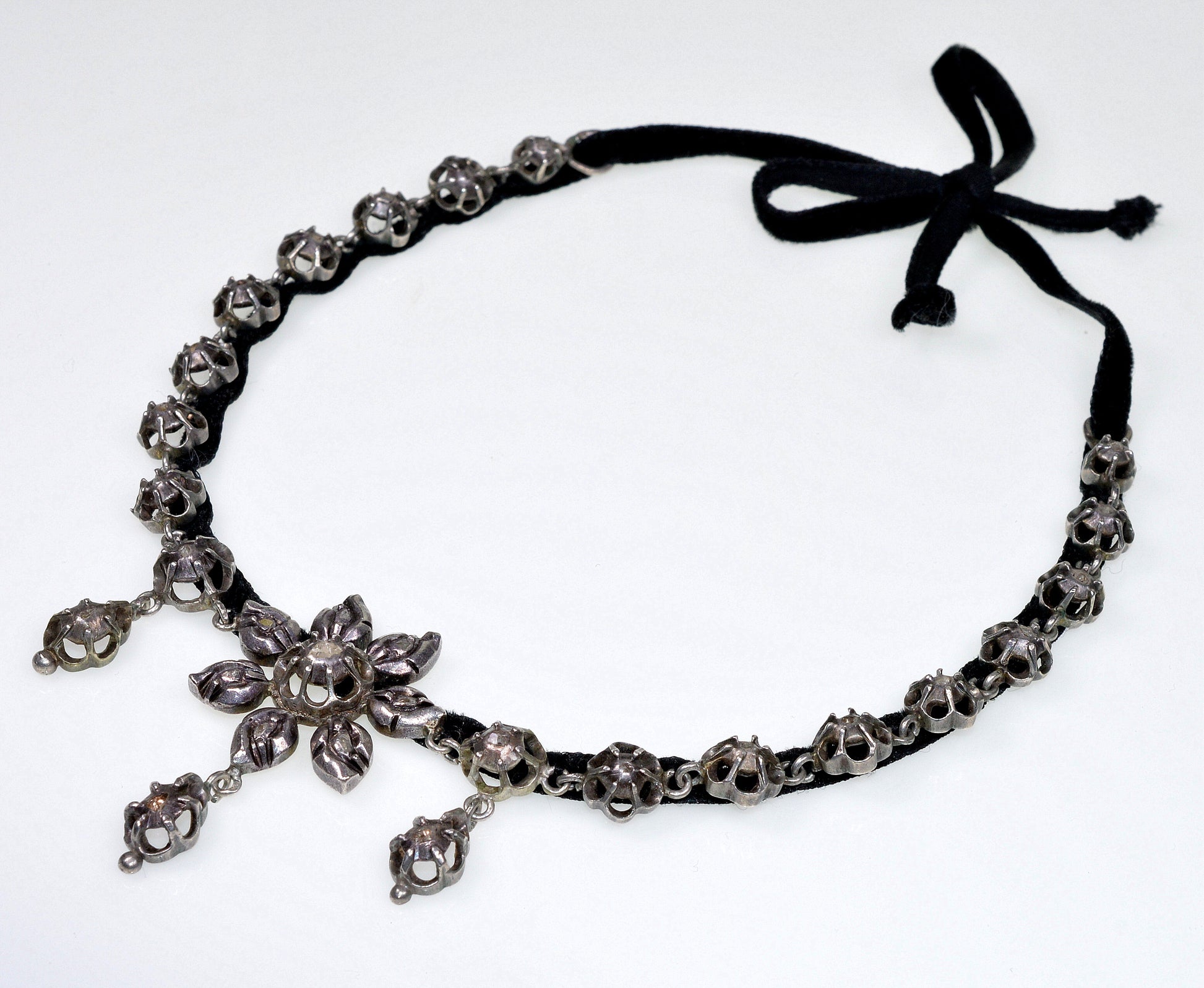 Antique Georgian Diamond Sterling Ribbon Necklace Choker C.1760