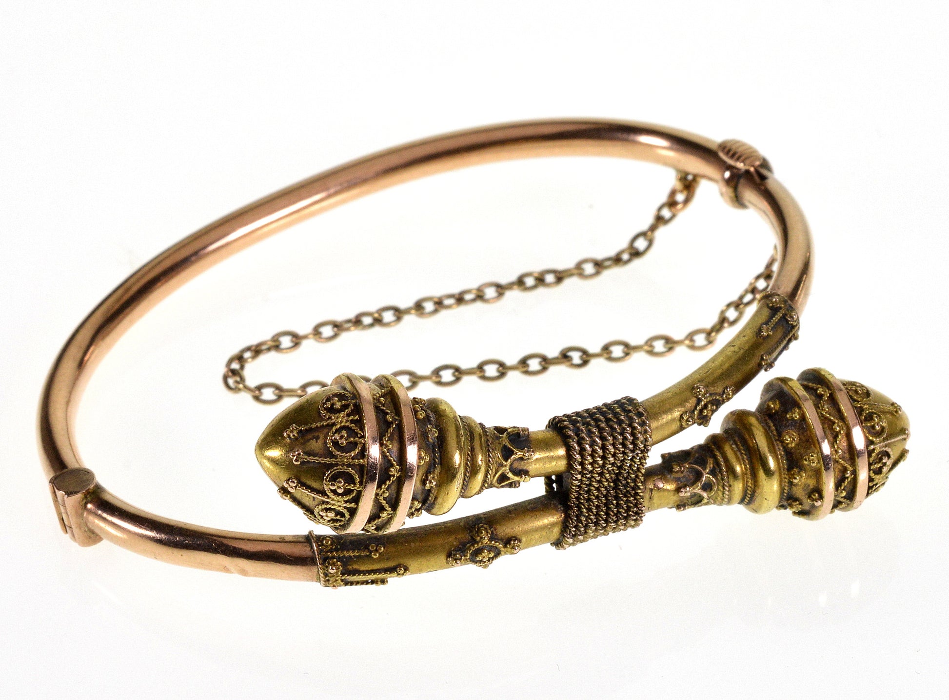 Antique Victorian Etruscan Revival 18K Gold Bypass Bracelet 5 1/2" C.1870