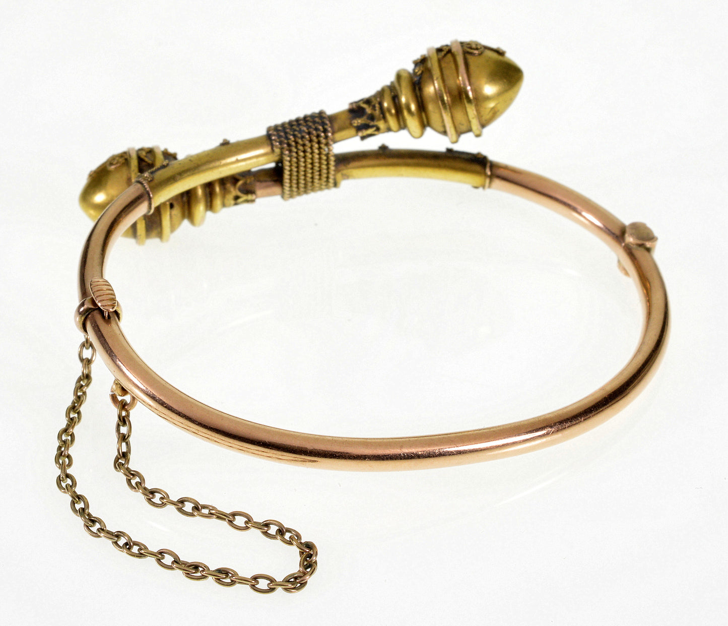 Antique Victorian Etruscan Revival 18K Gold Bypass Bracelet 5 1/2" C.1870