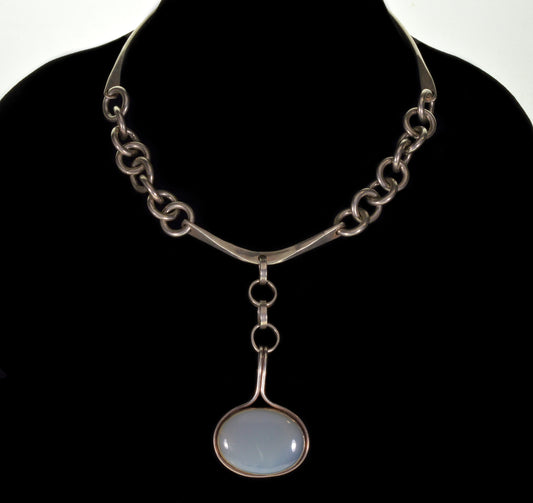 Arts And Crafts Scandinavian Moon Agate Sterling Necklace C.1940