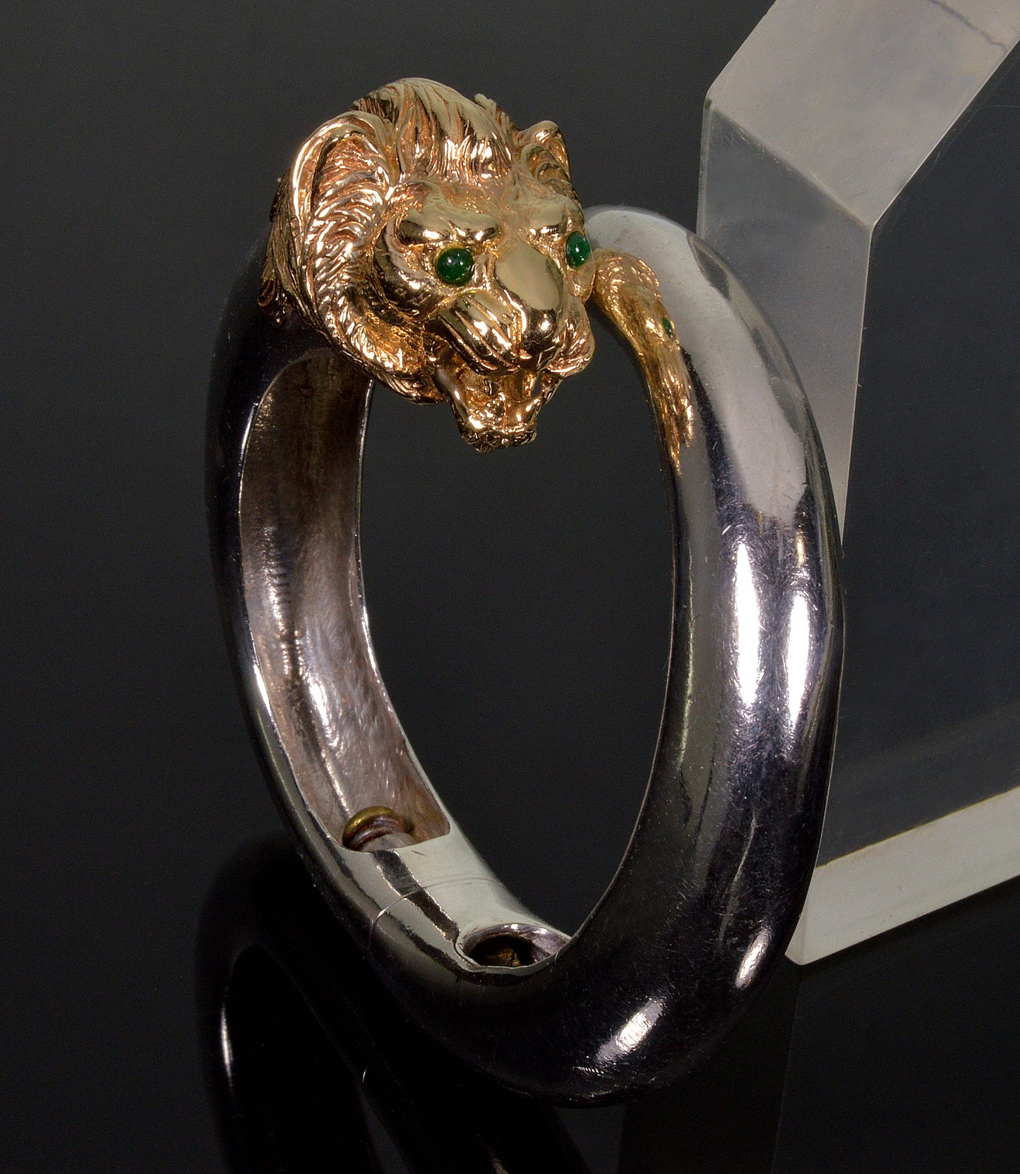 MAZ Large Lion's Head Earrings 14K Gold Sterling Emerald