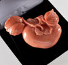 Antique Salmon Coral Hand Carved Large Fruit Sterling Brooch C.1900