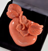 Antique Salmon Coral Hand Carved Large Fruit Sterling Brooch C.1900