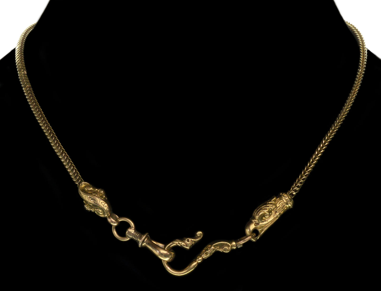 Antique Georgian 14K Gold Necklace Eagle Head Snake Chain Hook C.1820