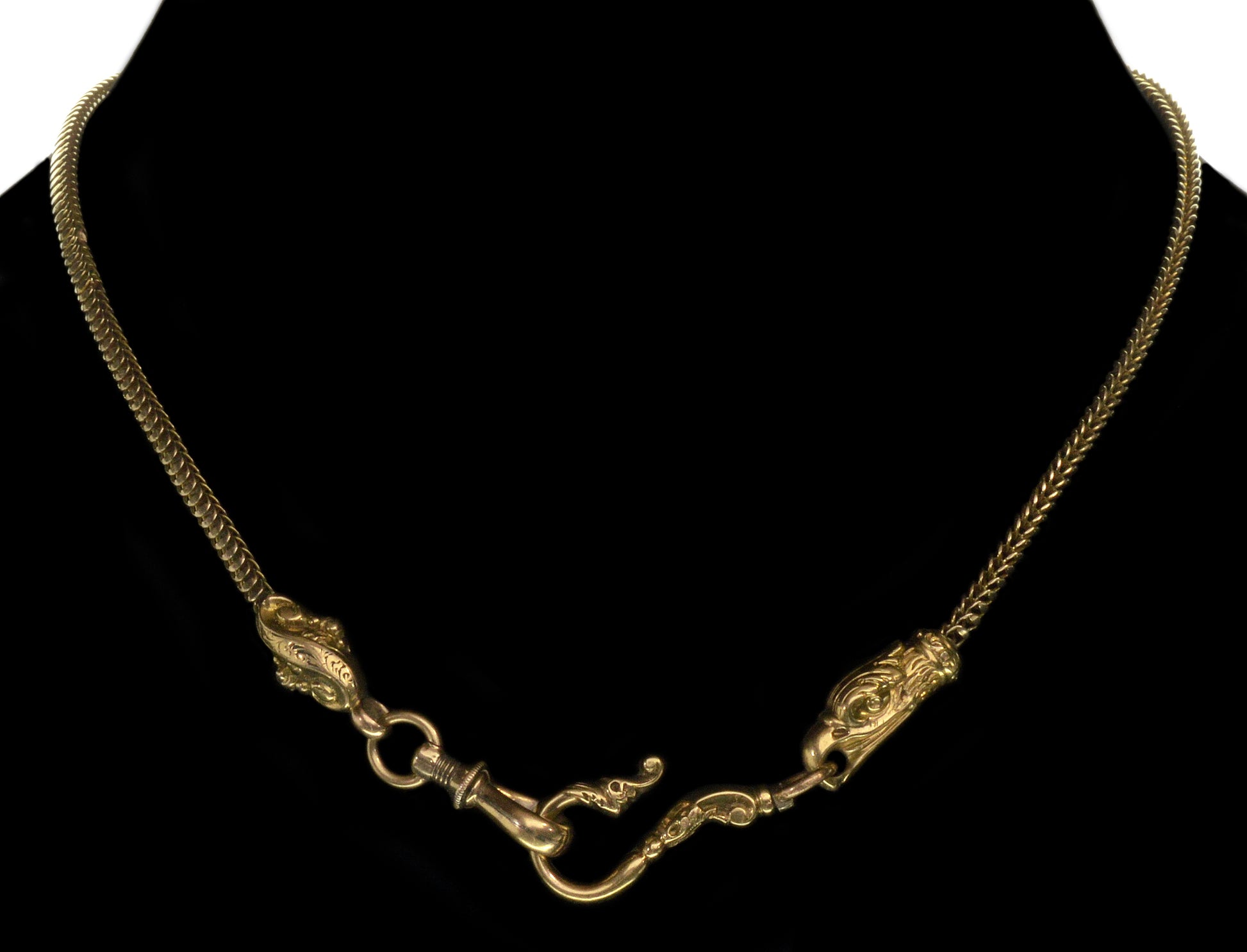Antique Georgian 14K Gold Necklace Eagle Head Snake Chain Hook C.1820