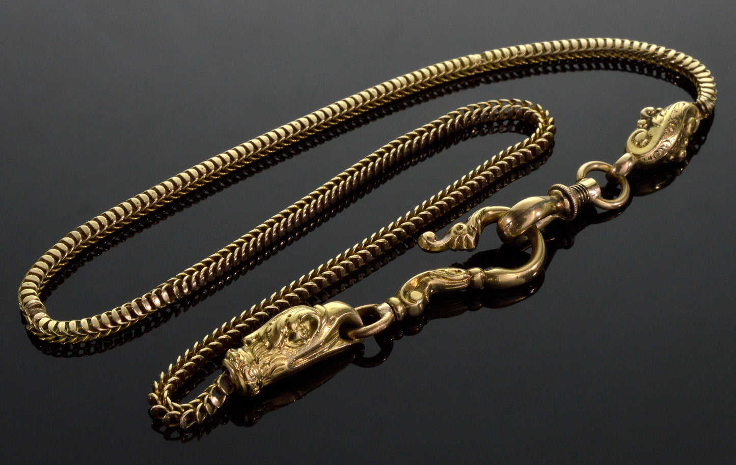 Antique Georgian 14K Gold Necklace Eagle Head Snake Chain Hook C.1820