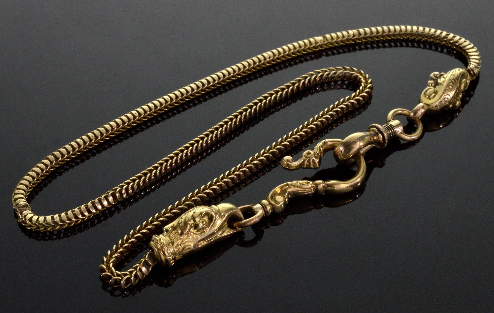 Antique Georgian 14K Gold Necklace Eagle Head Snake Chain Hook C.1820