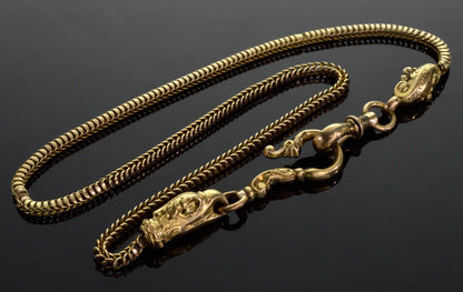 Antique Georgian 14K Gold Necklace Eagle Head Snake Chain Hook C.1820