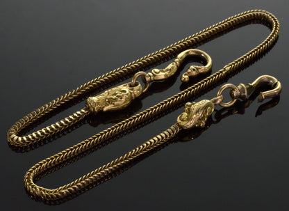 Antique Georgian 14K Gold Necklace Eagle Head Snake Chain Hook C.1820