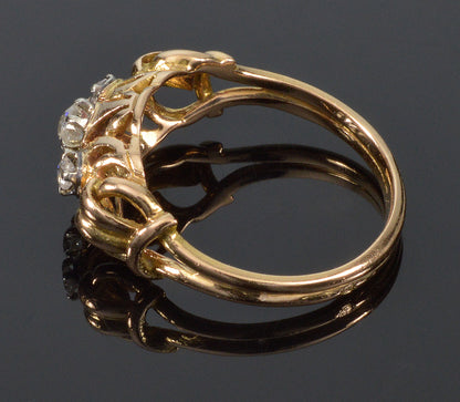 Antique Victorian French 18K Gold Ring Old Mine Cut Diamonds Eagle Hallmark C.1890