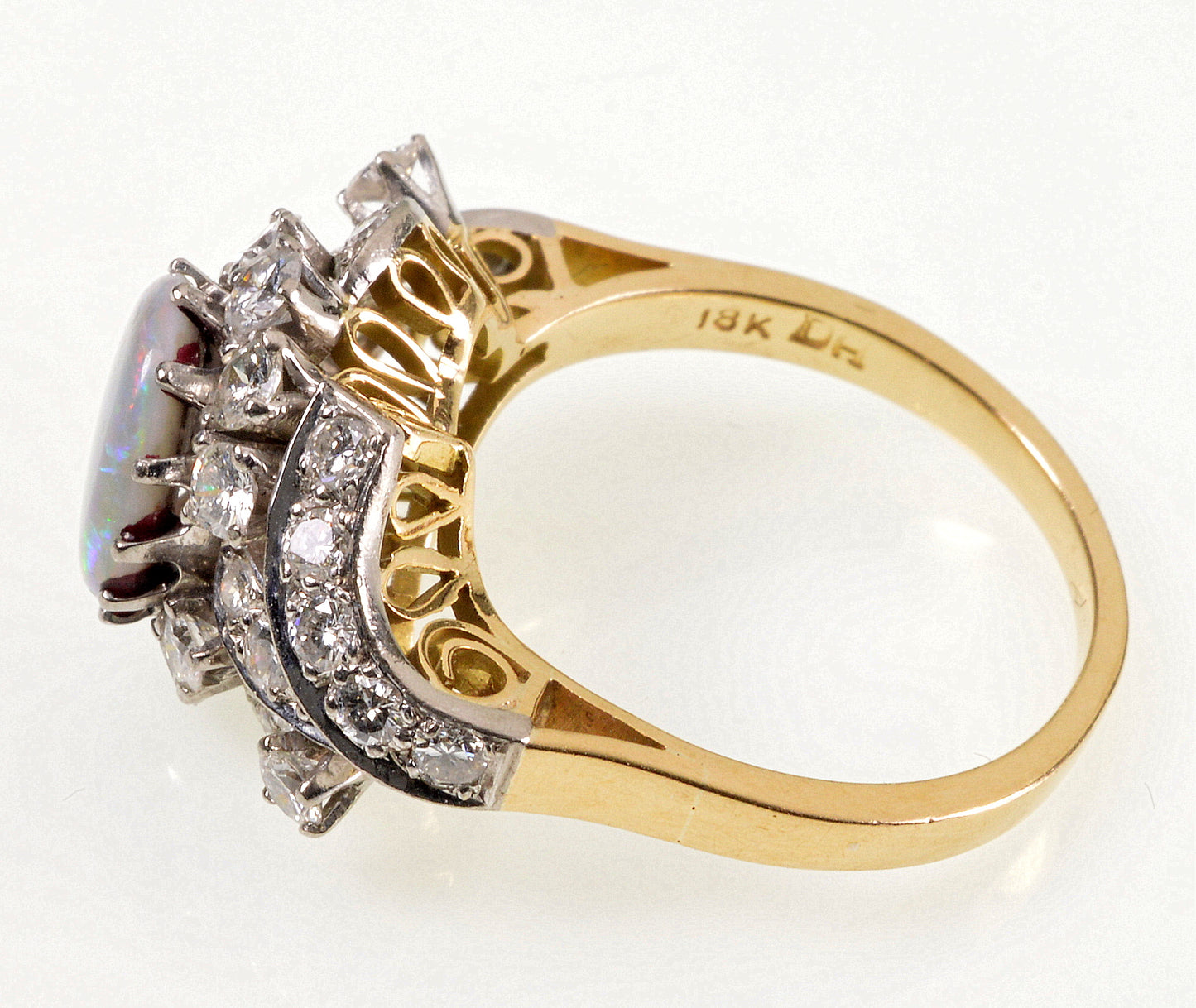 Antique Edwardian 18K Gold Opal Diamond Cocktail Ring C.1900