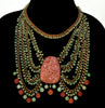 Art Deco Apple Green Red Jadeite Jade Brass Swag Necklace C.1920