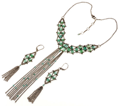 Anthony Nak Emerald Necklace Earrings Set Sterling