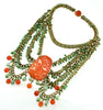 Art Deco Apple Green Red Jadeite Jade Brass Swag Necklace C.1920