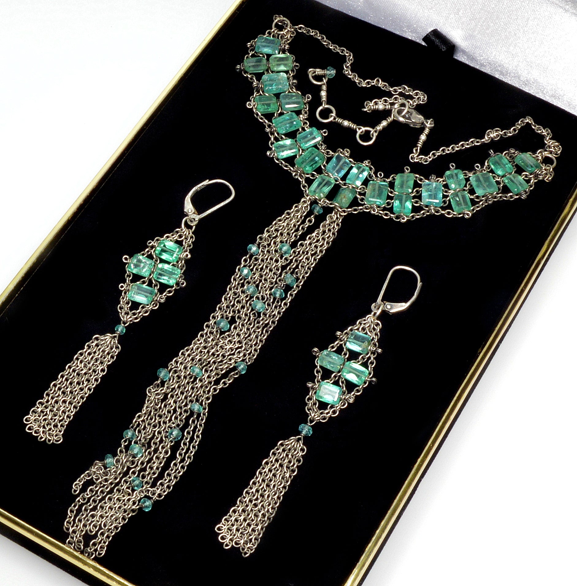 Anthony Nak Emerald Necklace Earrings Set Sterling