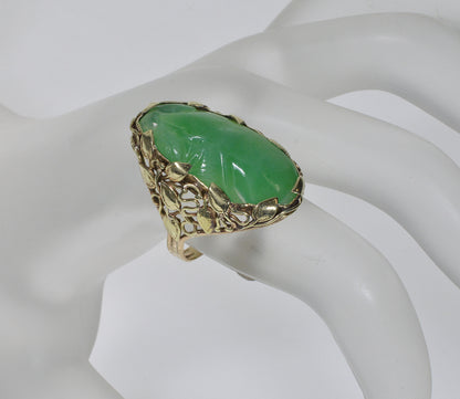 Antique Arts & Crafts 14K Gold Jadeite Jade Ring C.1900