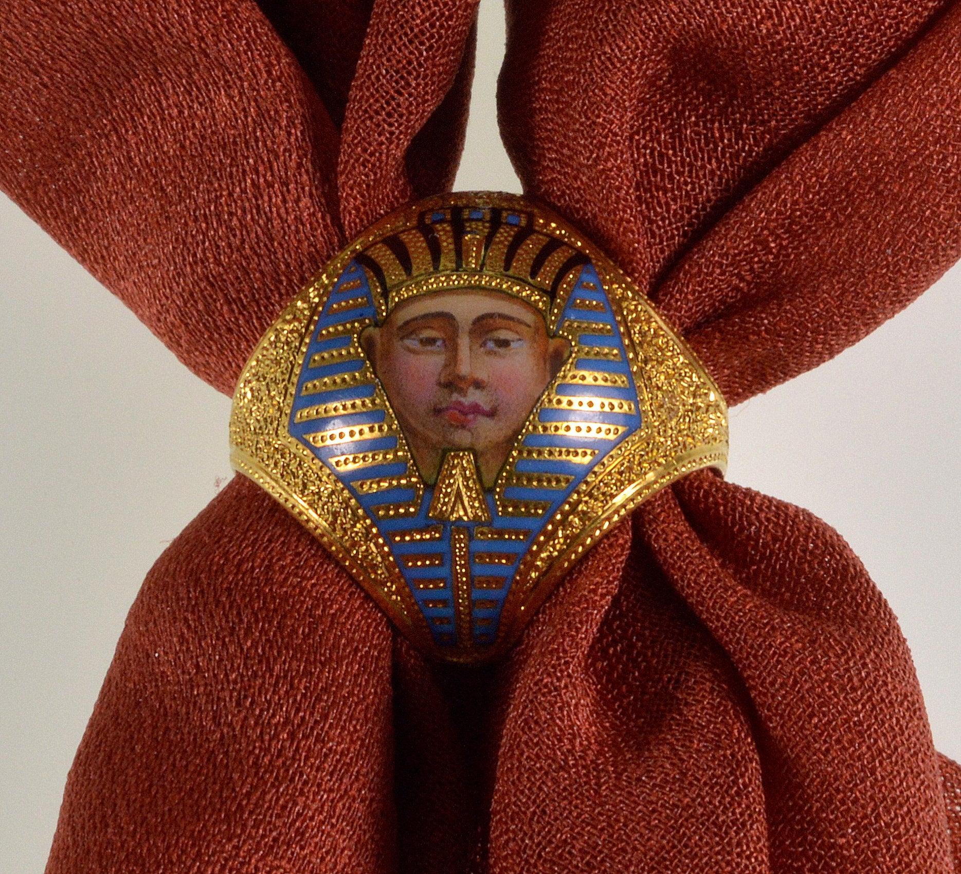 Antique Victorian French Egyptian Revival Scarf Ring 18K Gold Enamel C.1880