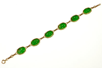 Antique Art Deco Jadeite Jade 14K Gold Link Bracelet C.1920